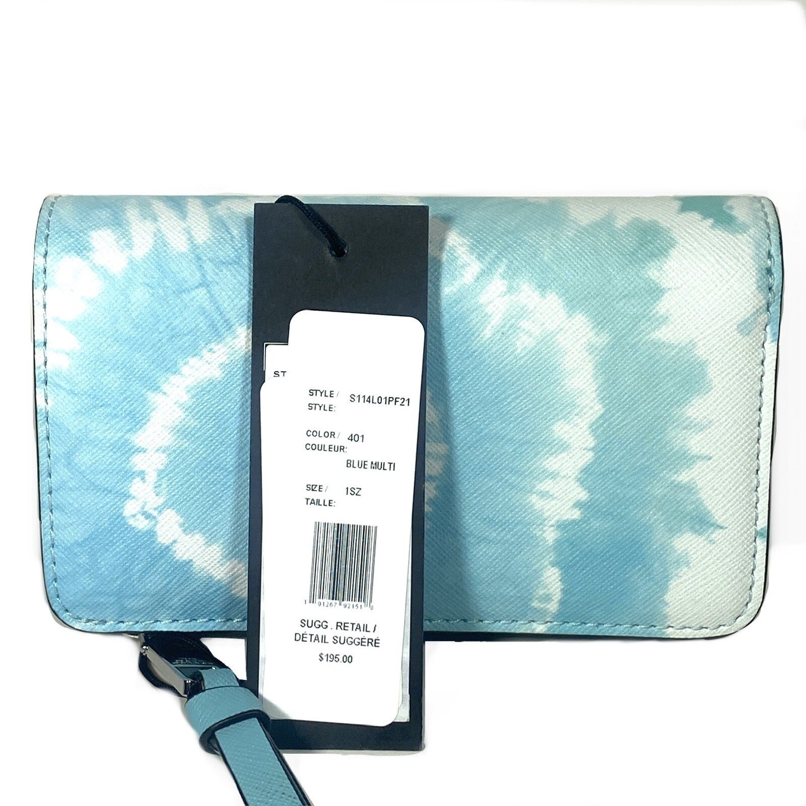MARC JACOBS J Logo Tie Dye Leather Zip Snap Wallet Multi Blue (MSRP $195)