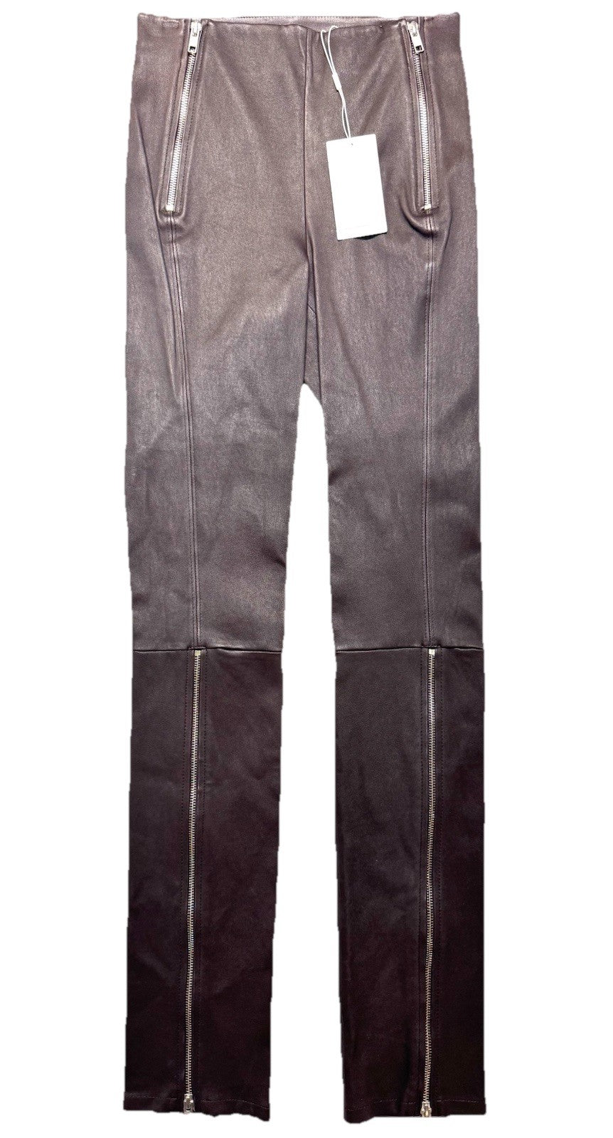 HELMUT LANG Womens Zip Leather Pants Wine Brown (MSRP $1,095)