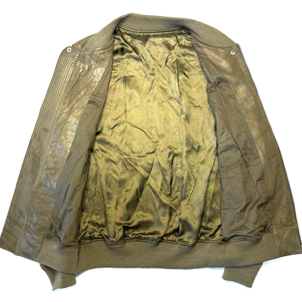 RICK OWENS Mens Classic Leather Flight Bomber Jacket Olive Green 50 -MSRP $2,745