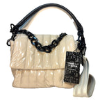 THINK ROYLN Bar Quilted Shoulder Crossbody Bag Patent Blonde Taupe (MSRP $168)