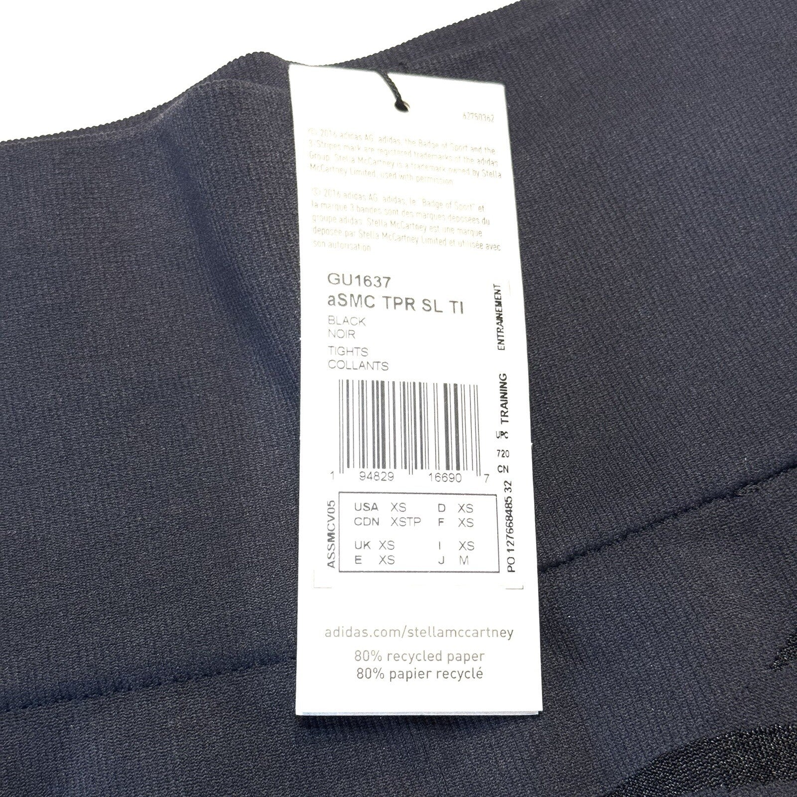 ADIDAS x STELLA MCCARTNEY Womens TPR Tiger Stripe Leggings Black XS (MSRP $140)