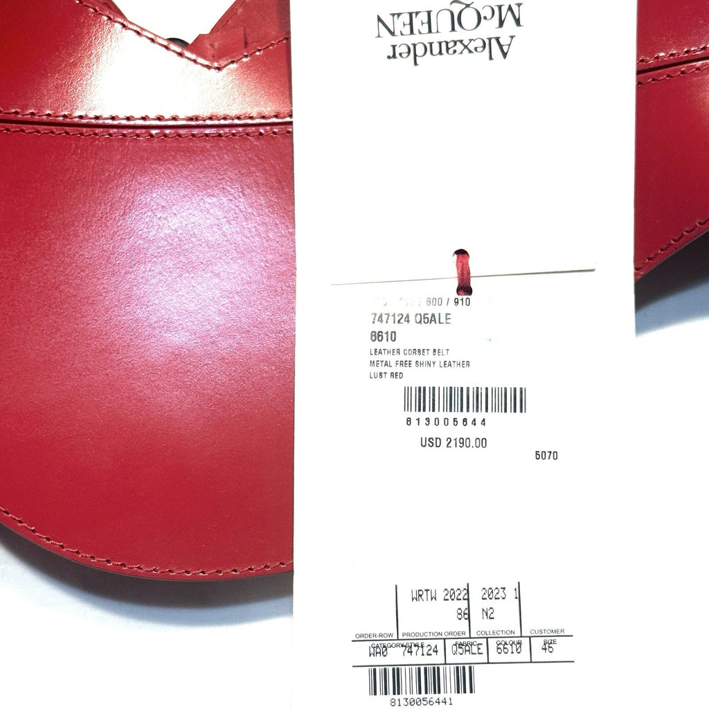 ALEXANDER MCQUEEN Womens Calf Leather Corset Belt Red 46 (MSRP $2,190)