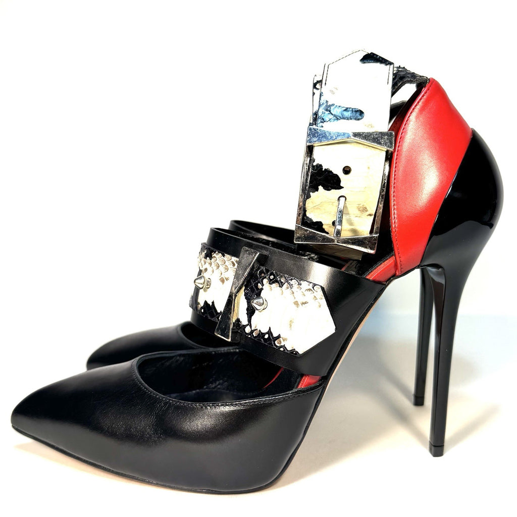 ALEXANDER MCQUEEN Womens Muscat Python Leather Heels Black Red 36 (MSRP $879)