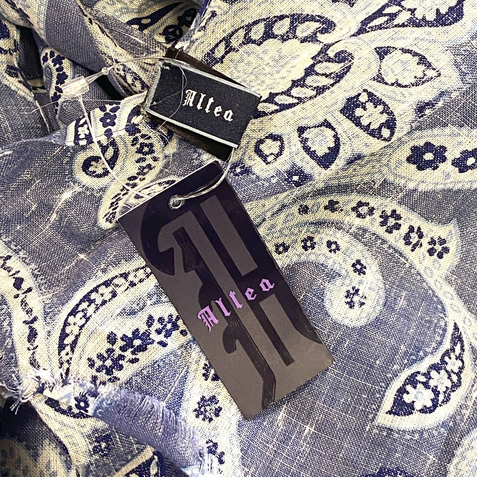 ALTEA Womens Linen Paisley Lightweight Scarf Lavender Blue (MSRP $145)
