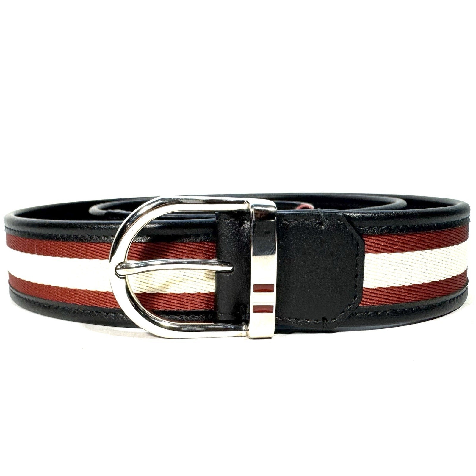 BALLY Mens Darkon Logo Stripe Canvas Leather Belt Black 115 (MSRP $395)