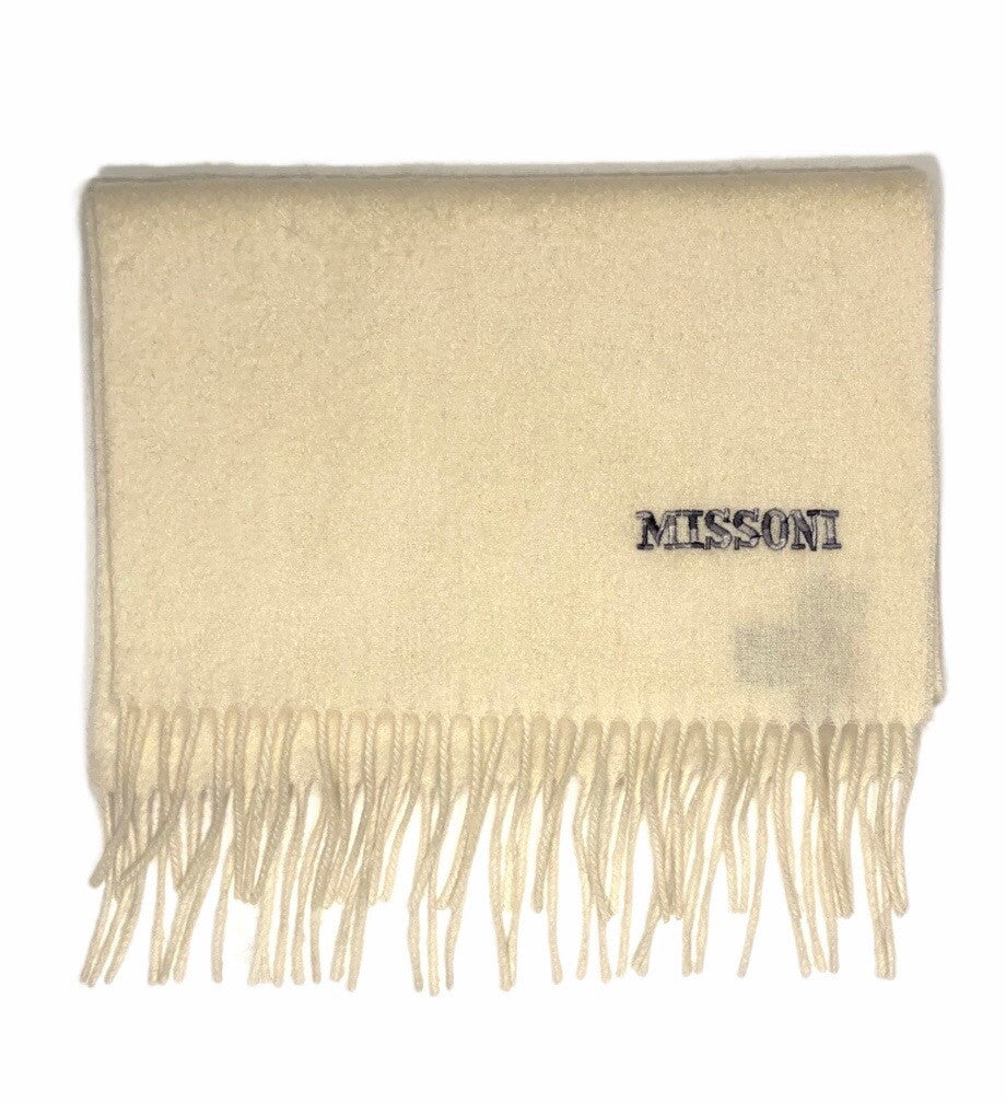 MISSONI Mens Womens Wool Fringe Scarf Neutral Logo Black Gray Red