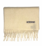 MISSONI Mens Womens Wool Fringe Scarf Neutral Logo Black Gray Red