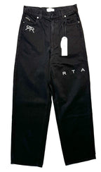 RtA Mens Wide Leg Logo Embroidered Denim Jeans Black (MSRP $395)