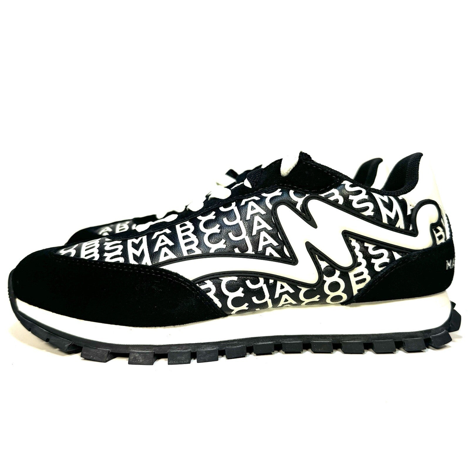 MARC JACOBS Womens The Monogram Leather Jogger Sneakers Black (MSRP $375)