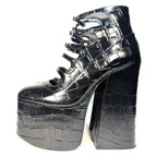 MARC JACOBS The Kiki Ankle Platform Croc Embossed Boots Black (MSRP $550)