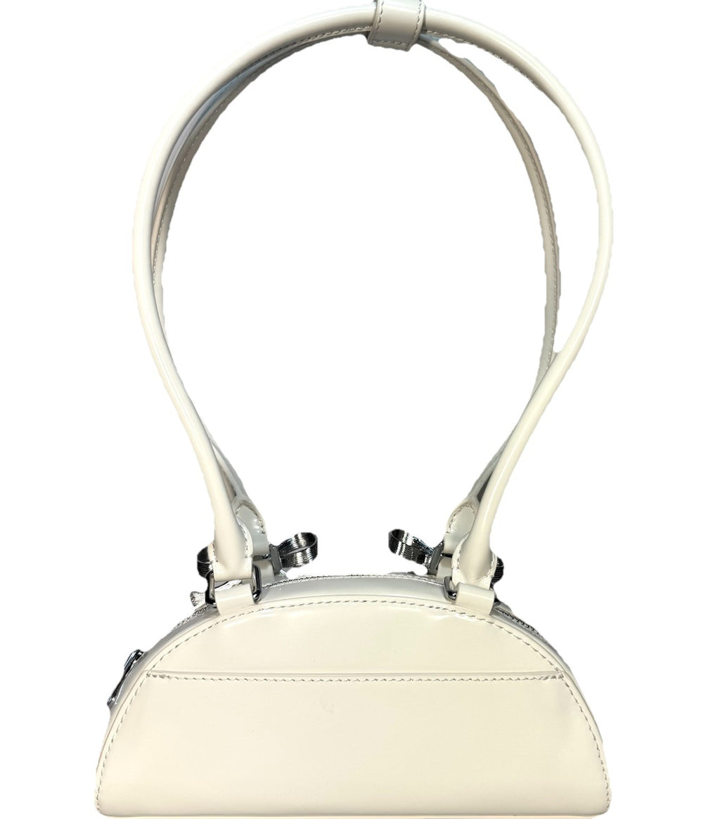 SELF-PORTRAIT Womens Curved Leather Mini Shoulder Bag Cream White (MSRP $555)