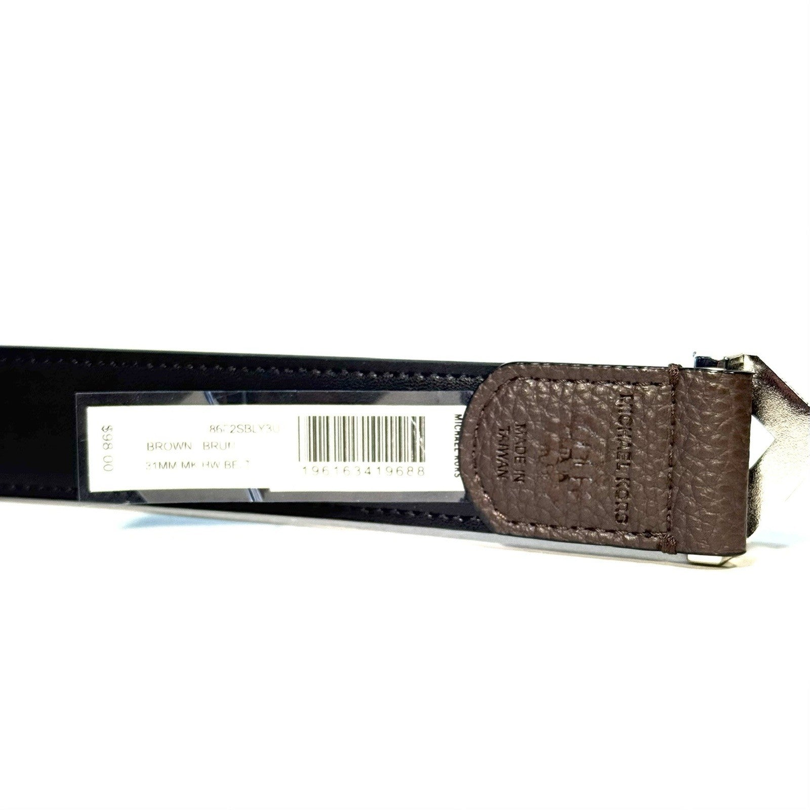 MICHAEL KORS Mens 31mm MK Logo Buckle Leather Belt Brown (MSRP $98)