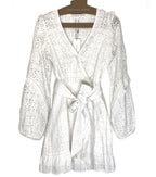 VERONICA BEARD Julia Belted Eyelet Puff Long Sleeve Dress White (MSRP $598)