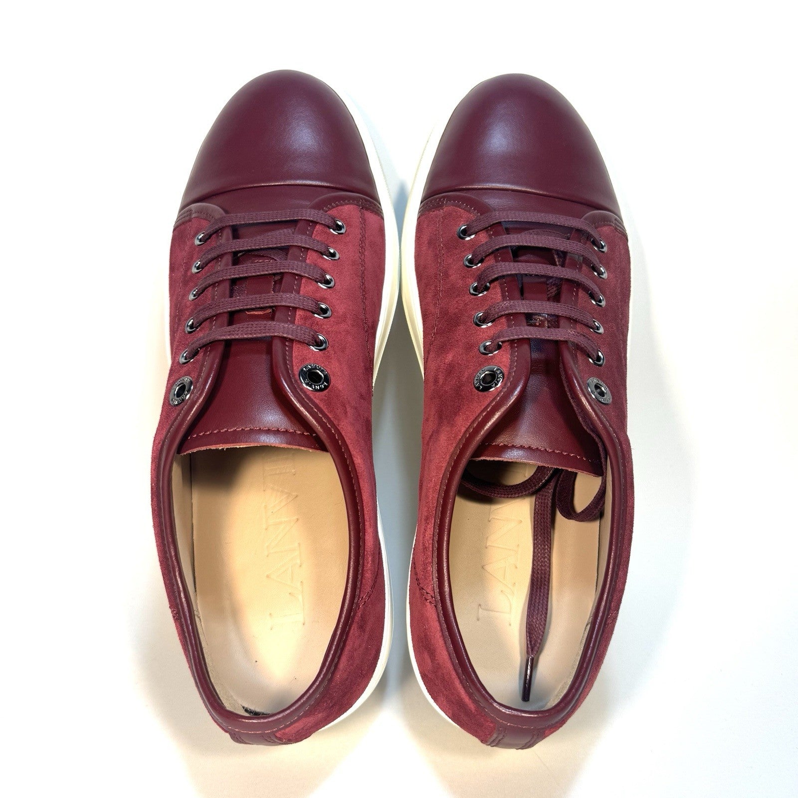 LANVIN Mens DDB1 Cap Toe Suede Leather Low Top Sneakers Burgundy 8 (MSRP $590)