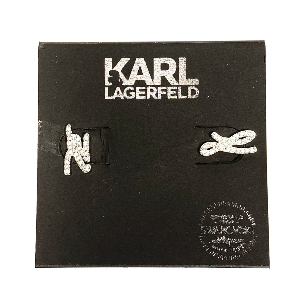 KARL LAGERFELD Swarovski KL Logo Script Post Earrings Silver (MSRP $59)