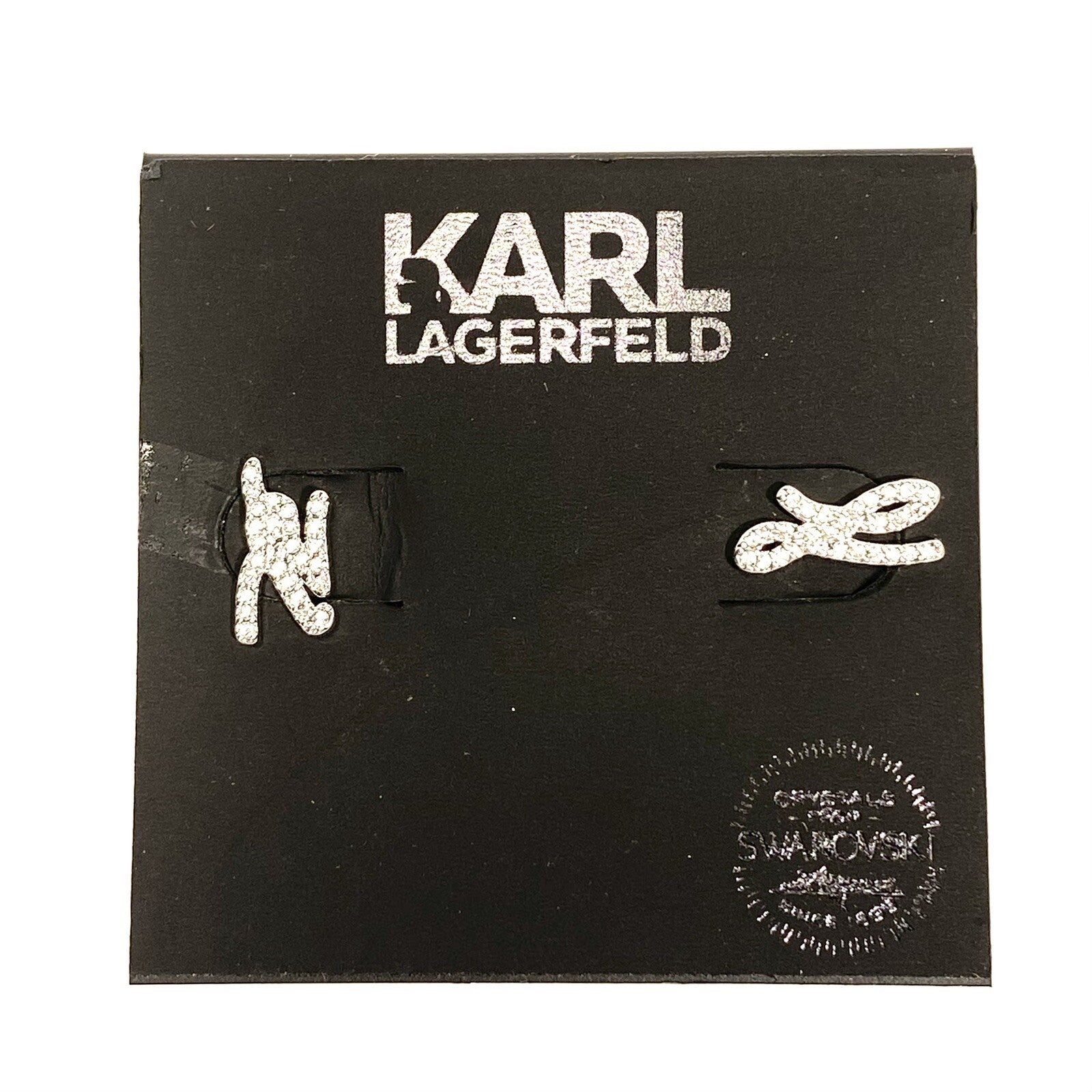 KARL LAGERFELD Swarovski KL Logo Script Post Earrings Silver (MSRP $59)