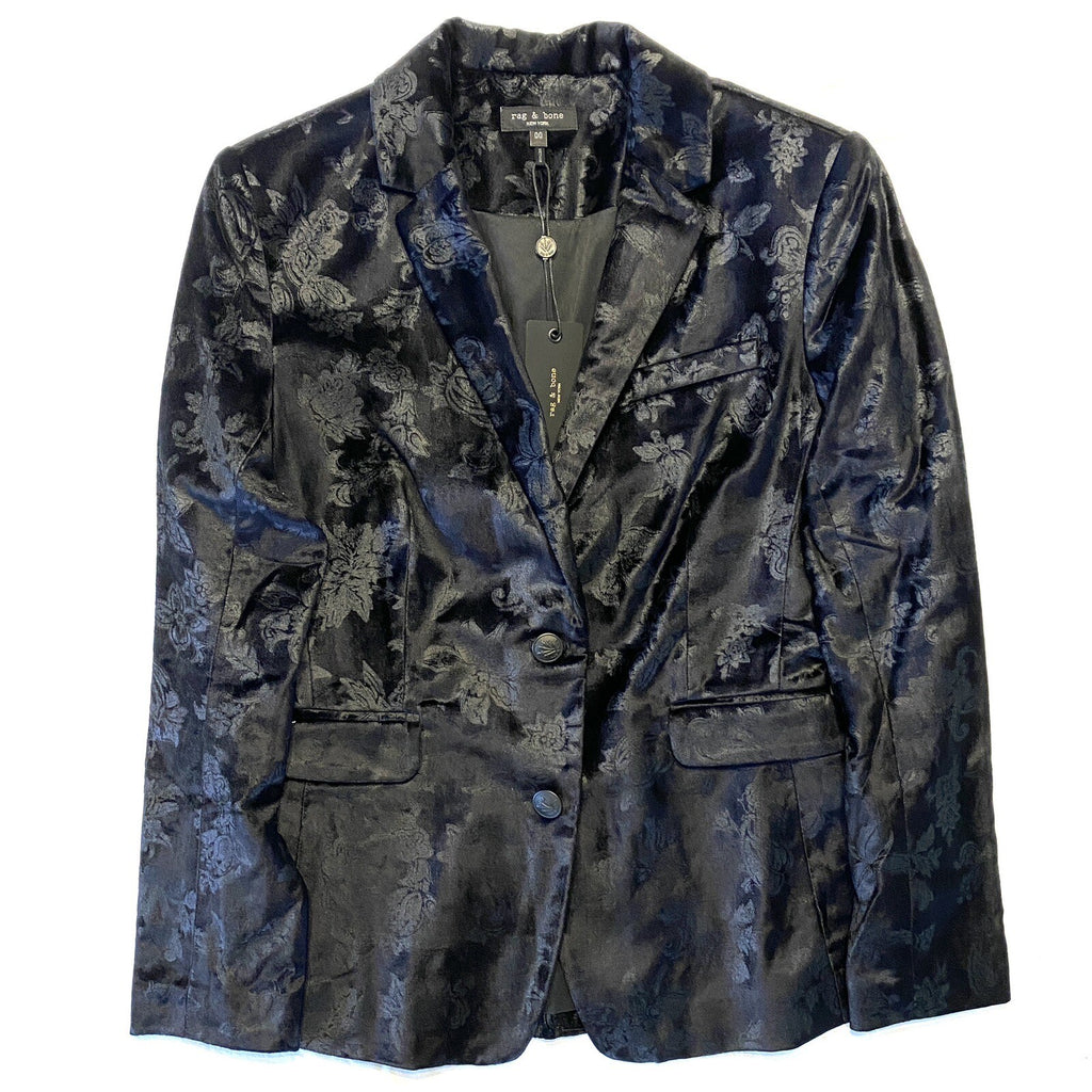 RAG & BONE Womens Razor Velvet Retro Floral Blazer Jacket Black (MSRP $595)