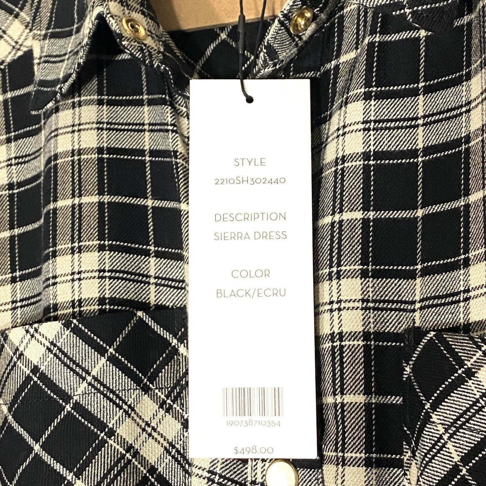 VERONICA BEARD Sierra Plaid Flannel Ruched Shirt Dress Black (MSRP $498)