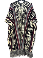 MAX SPORT Womens Geometric Stripe Poncho Black Burgundy O/S (MSRP $238)
