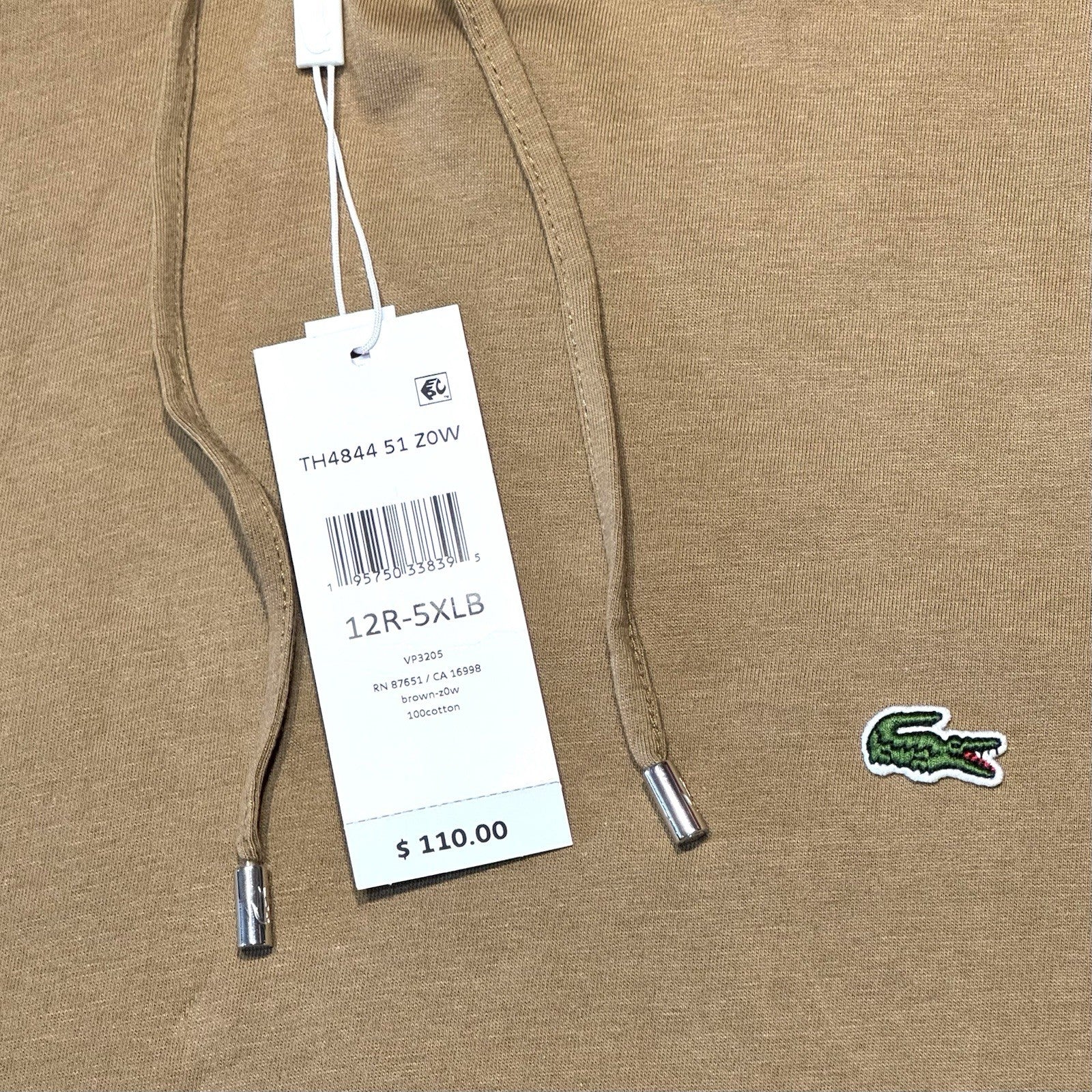 LACOSTE Mens Big Tall Lightweight Hooded T Shirt Hoodie Brown 5XLB (MSRP $110)