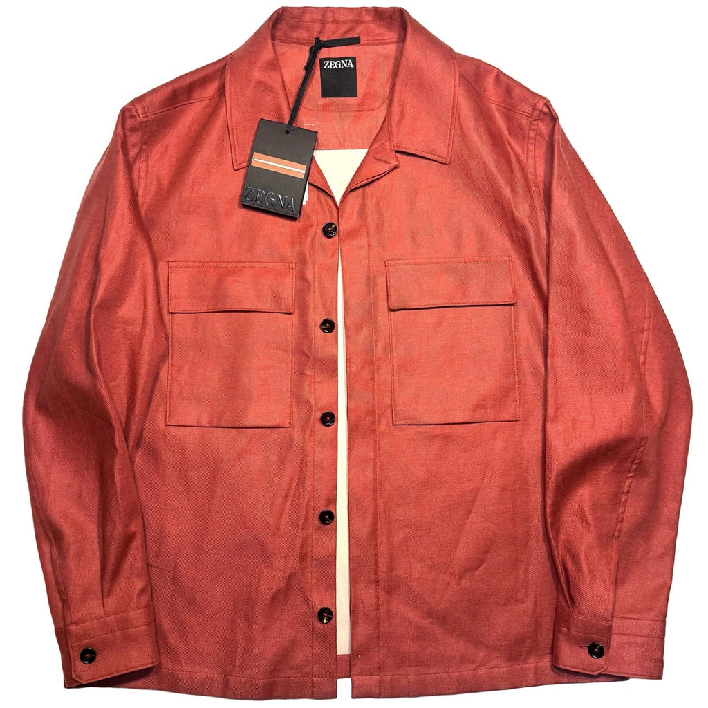 ZEGNA Mens Oasi Linen Button Front Overshirt Jacket Red XXL (MSRP $1,490)