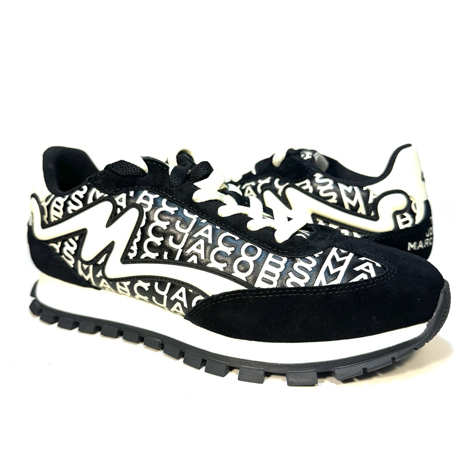 MARC JACOBS Womens The Monogram Leather Jogger Sneakers Black (MSRP $375)