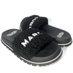 MARC JACOBS Womens The Slide Spellout Logo Teddy Sandals Black (MSRP $195)