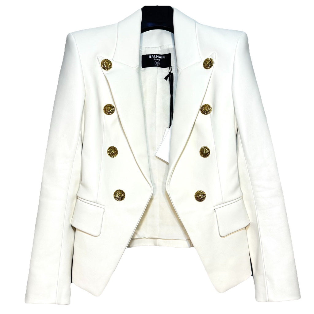 BALMAIN Womens Lamb Leather Double Breasted Blazer Jacket White 36 (MSRP $4,350)