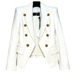 BALMAIN Womens Lamb Leather Double Breasted Blazer Jacket White 36 (MSRP $4,350)
