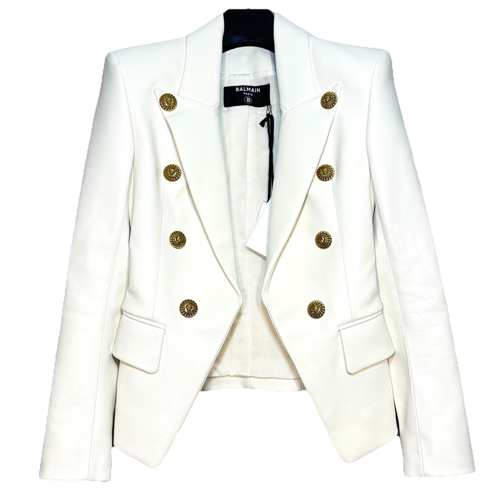 BALMAIN Womens Lamb Leather Double Breasted Blazer Jacket White 36 (MSRP $4,350)
