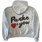 PARKE Womens Loves You Logo Graphic Hoodie Sweatshirt Heather Grey