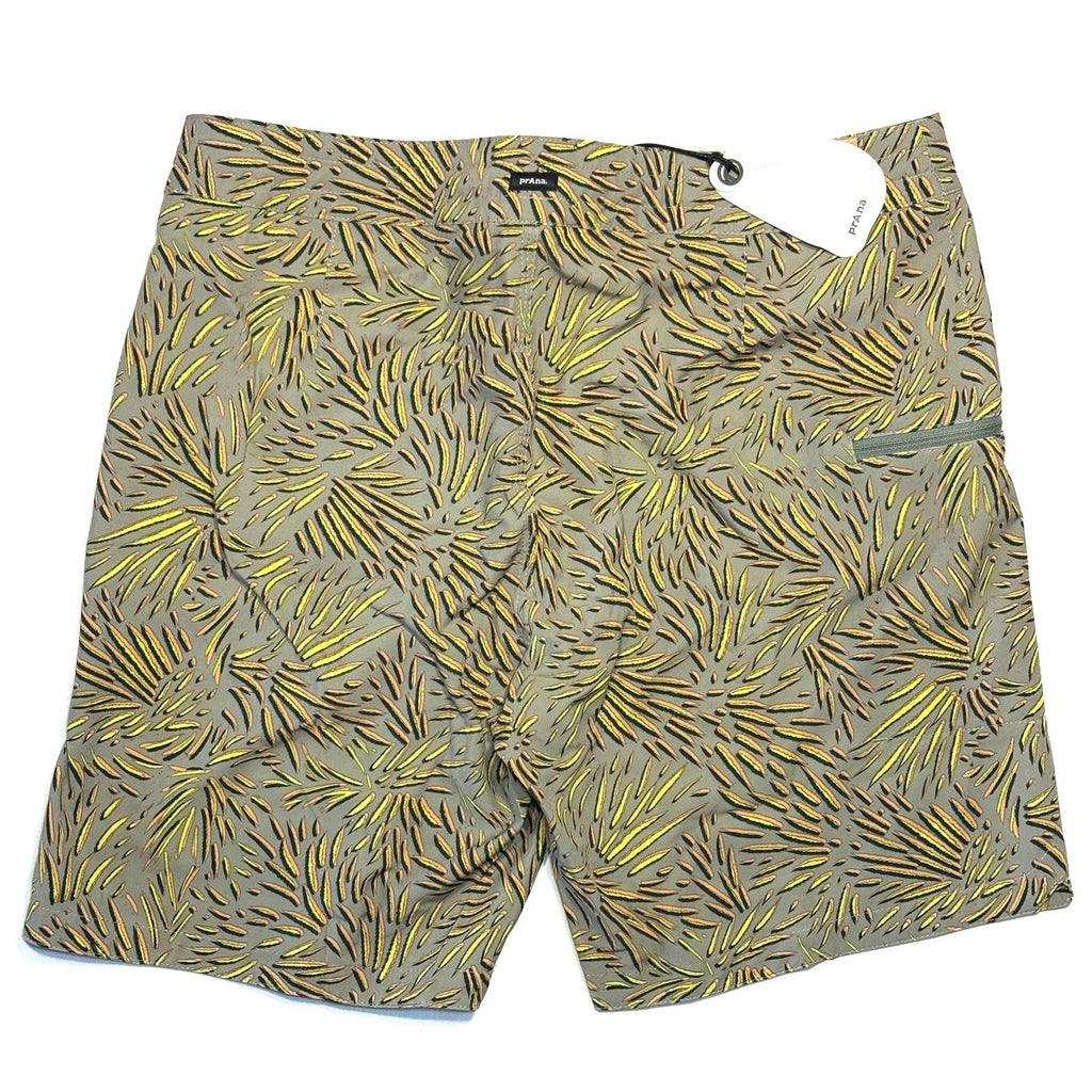 PRANA Mens 7in Fenton Board Shorts Swim Trunks Juniper Fronds Green (MSRP $65)