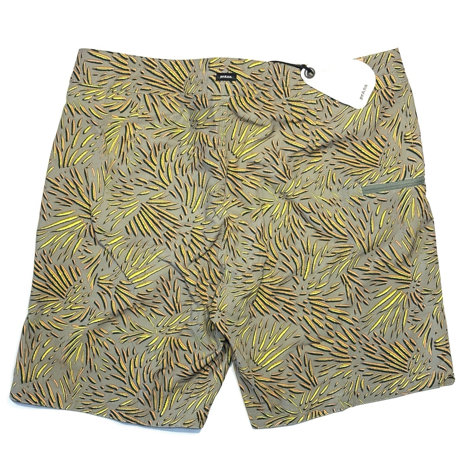 PRANA Mens 7in Fenton Board Shorts Swim Trunks Juniper Fronds Green (MSRP $65)