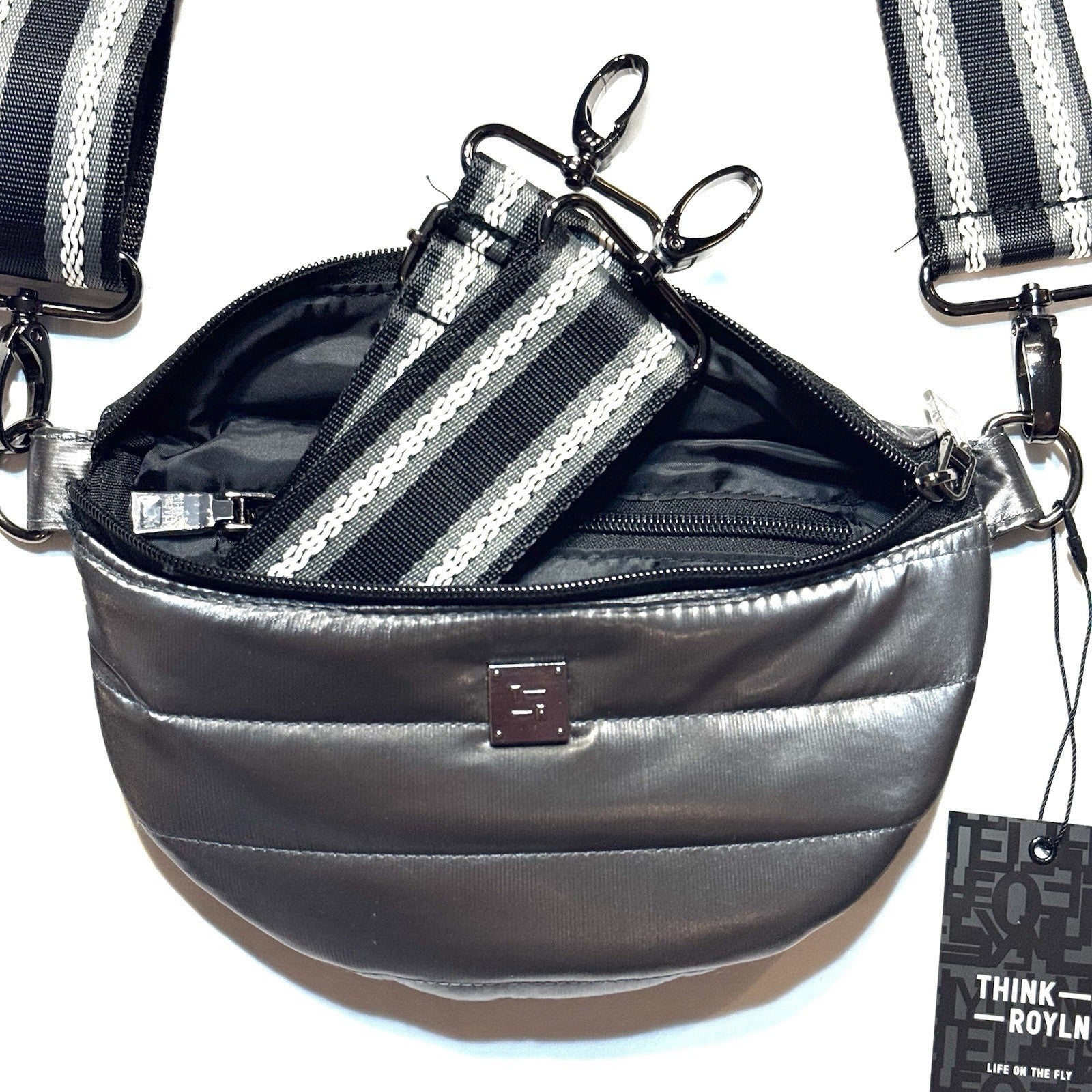 THINK ROYLN Shining Star Crossbody Waist Bag Liquid Charcoal Grey (MSRP $108)