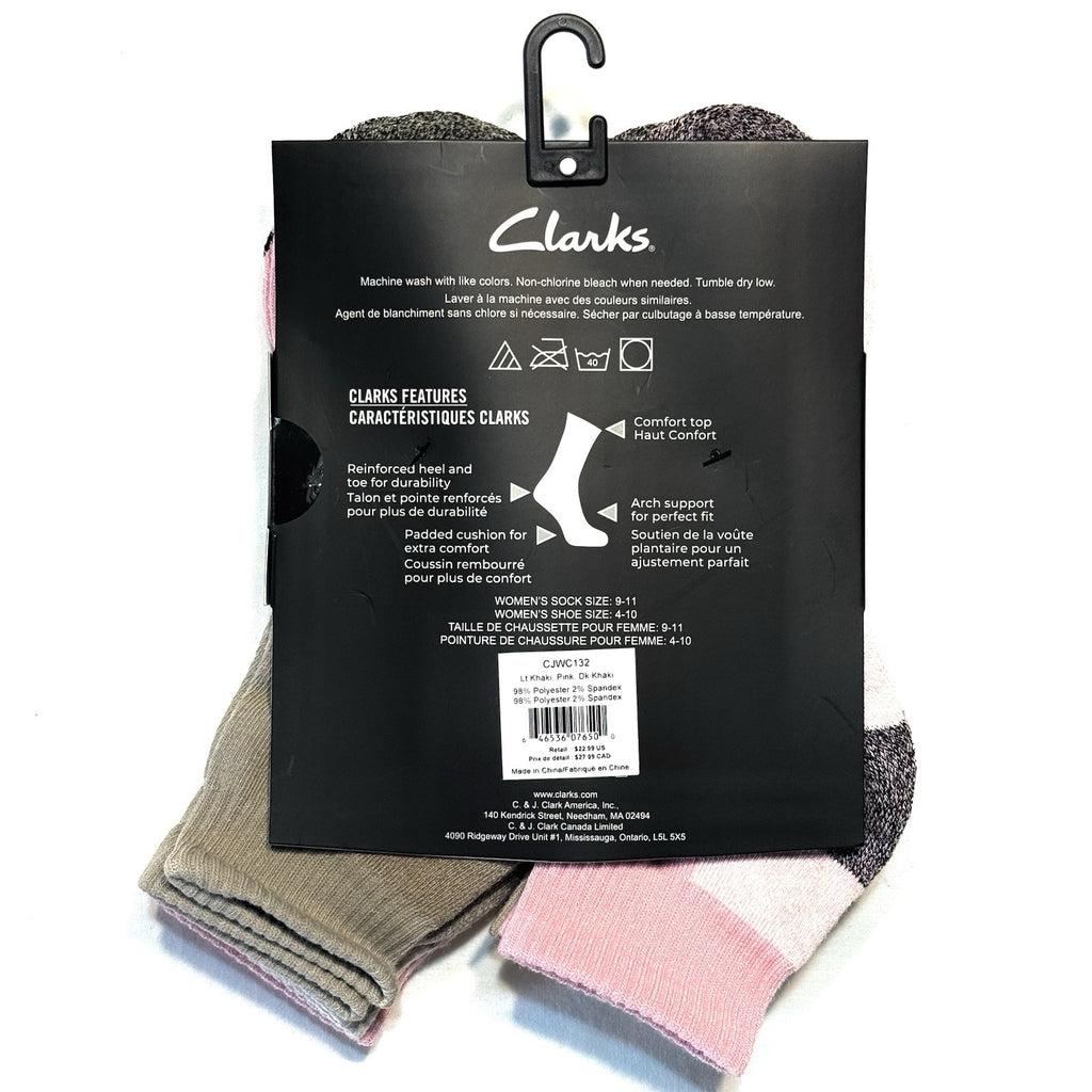 CLARKS Womens Quarter Ankle Crew Socks Khaki Pink - 6 Pairs