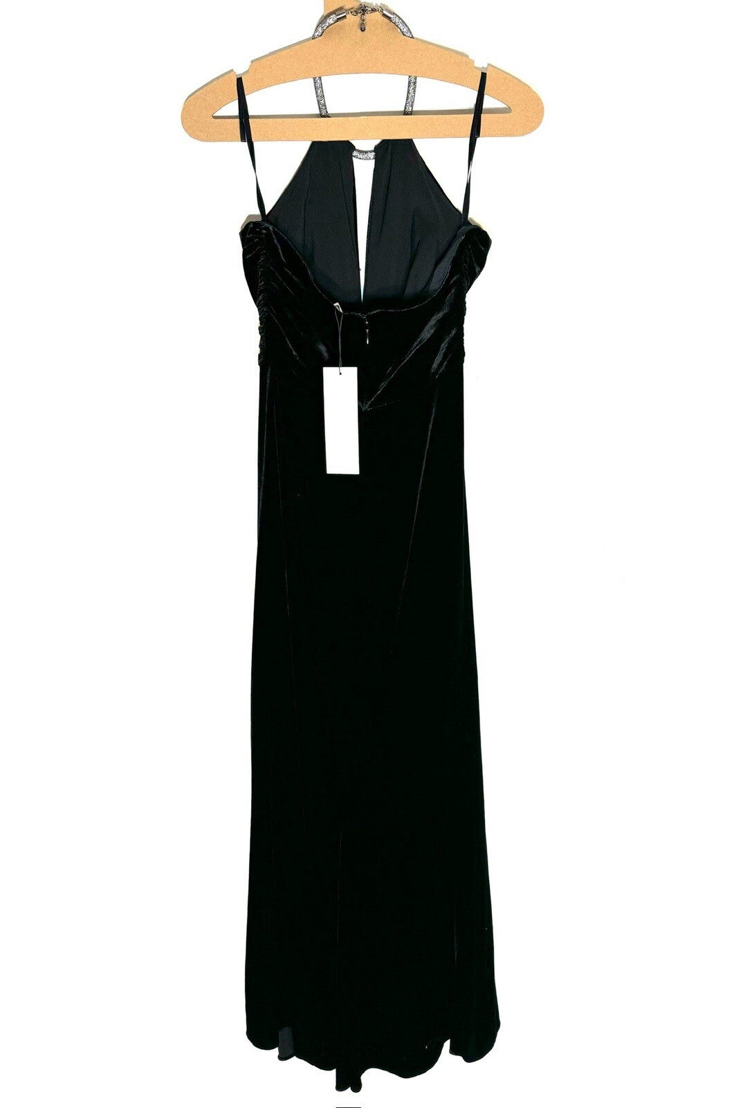 VERONICA BEARD Josette Velvet Sleeveless Crystal Halter Dress Black (MSRP $798)