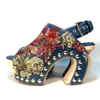 ALEXANDER MCQUEEN Womens Floral Beaded Denim Clog Mule Sandals 36 (MSRP $3,360)