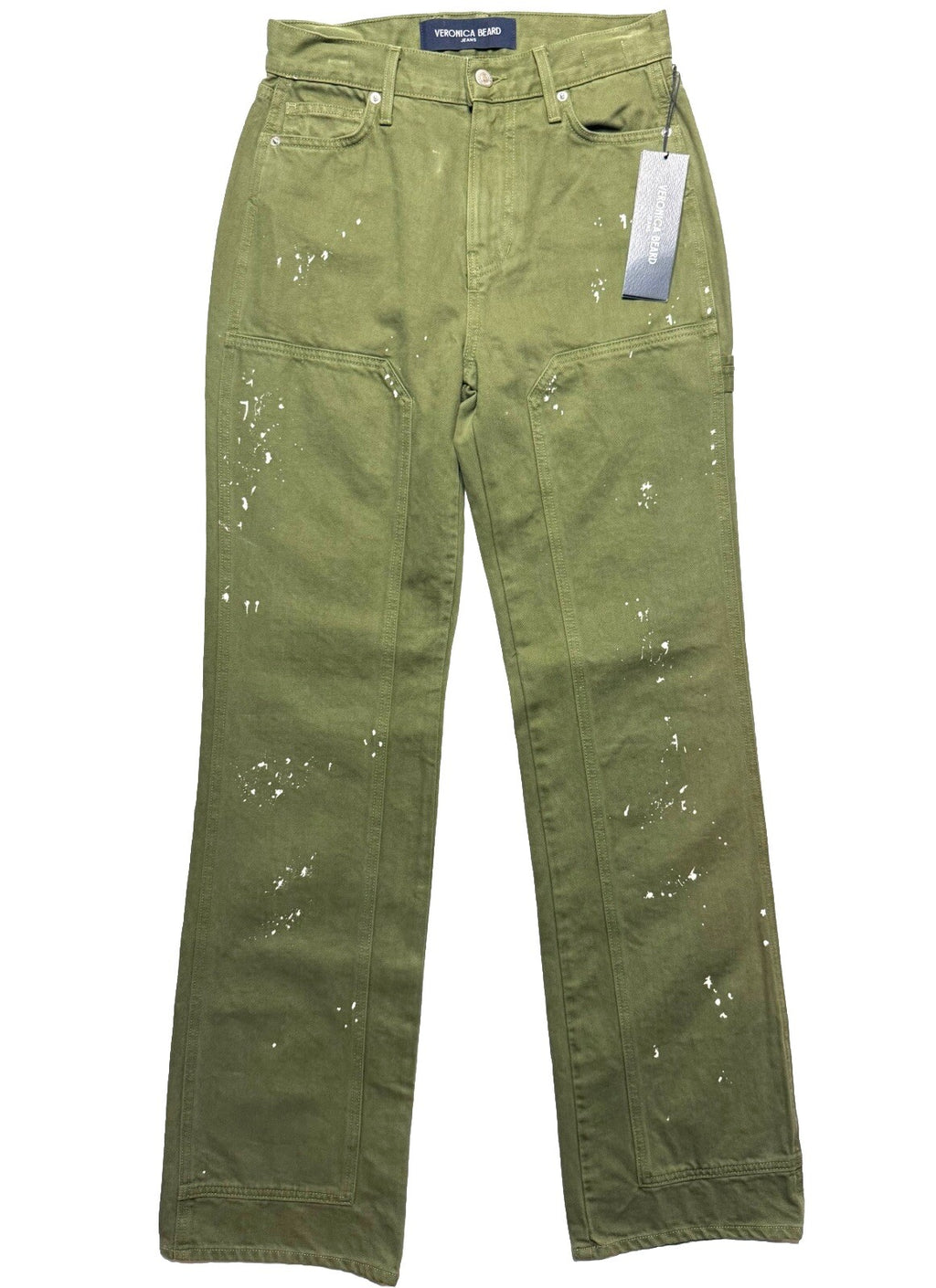 VERONICA BEARD Dylan Paint Splatter Patch Denim Jeans Green (MSRP $328)