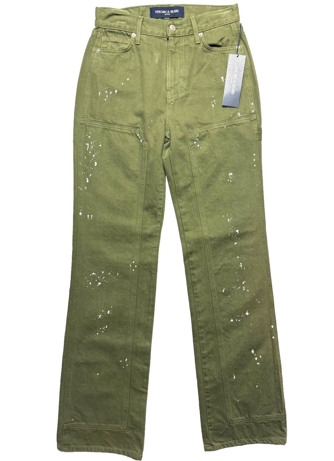 VERONICA BEARD Dylan Paint Splatter Patch Denim Jeans Green (MSRP $328)