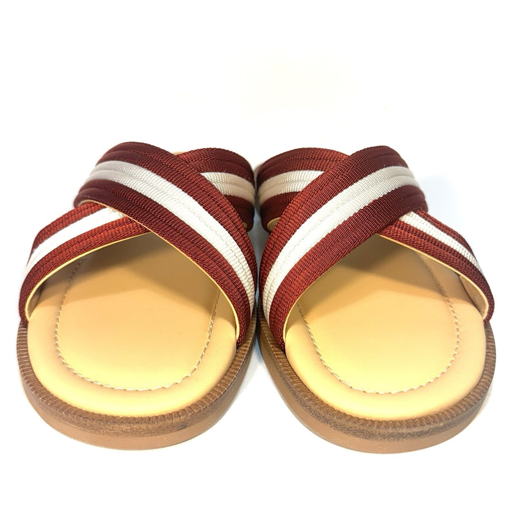 BALLY Mens Gyllu Glide Logo Stripe Cross Strap Slide Sandals Red 7 (MSRP $570)