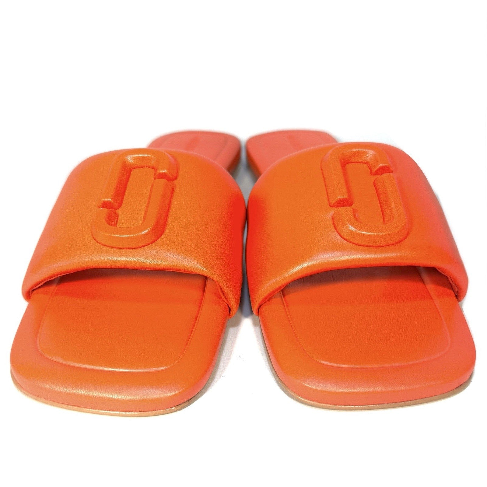 MARC JACOBS Womens J Logo Leather Slide Sandals Electric Orange 10 (MSRP $250)