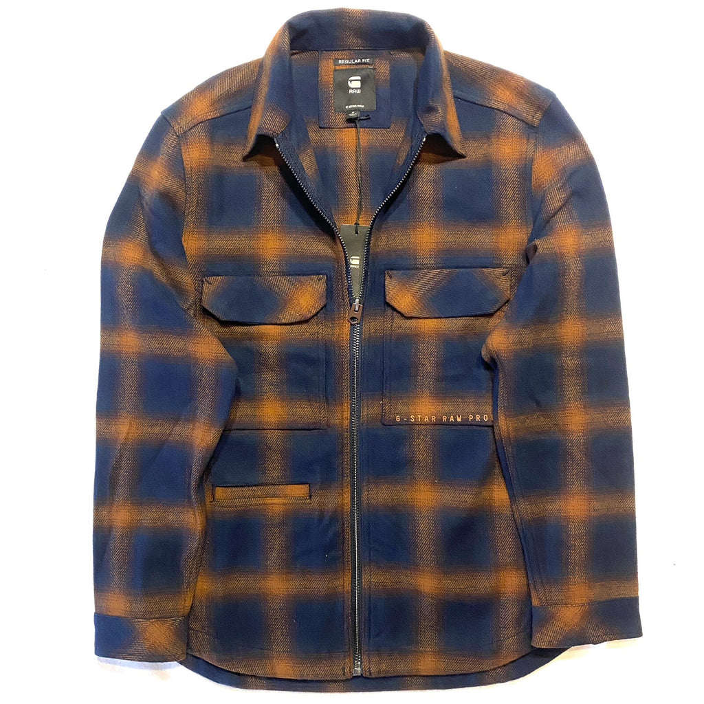 G STAR RAW Mens Zip Fly Plaid Check Flannel Overshirt Jacket Blue (MSRP $240)