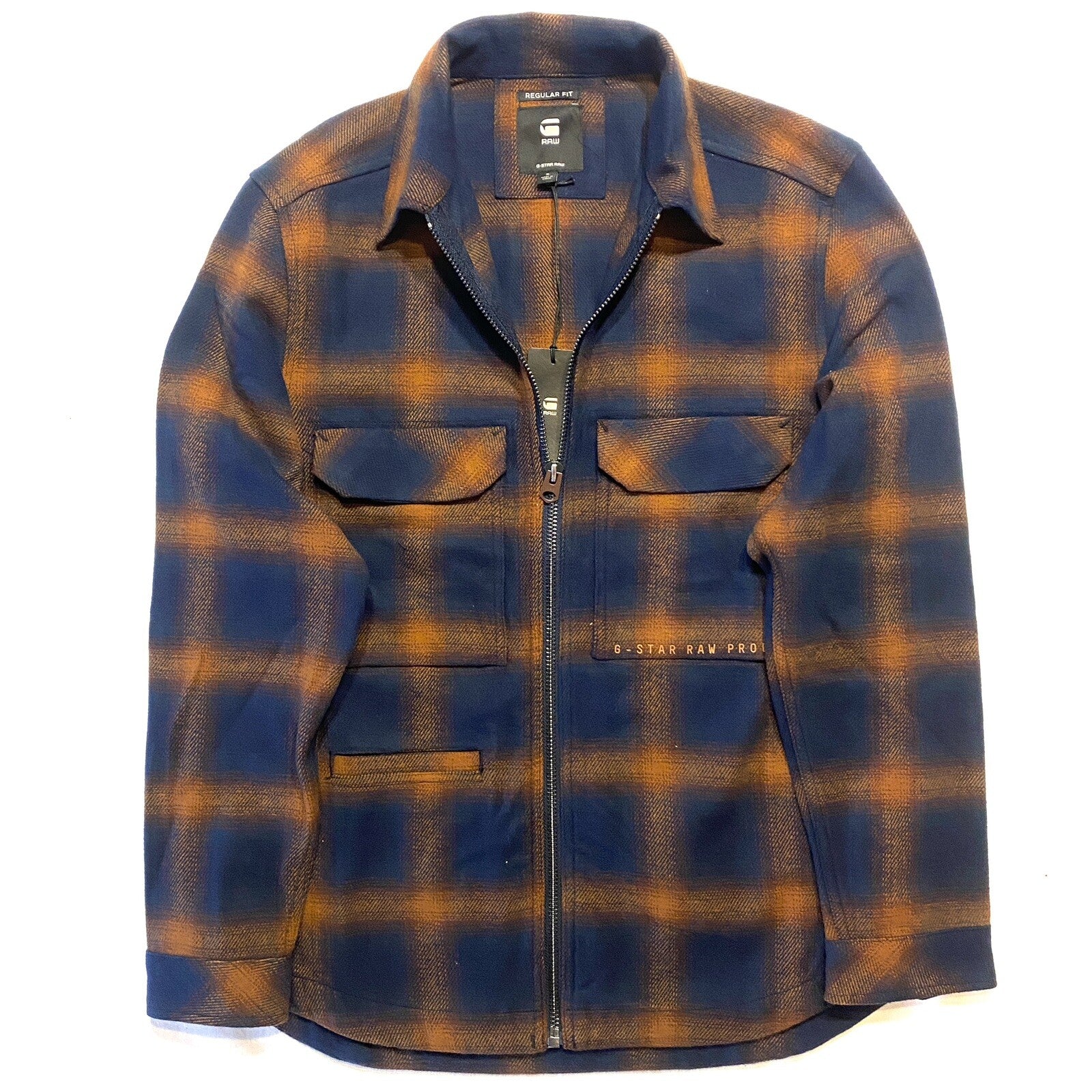 G STAR RAW Mens Zip Fly Plaid Check Flannel Overshirt Jacket Blue (MSRP $240)