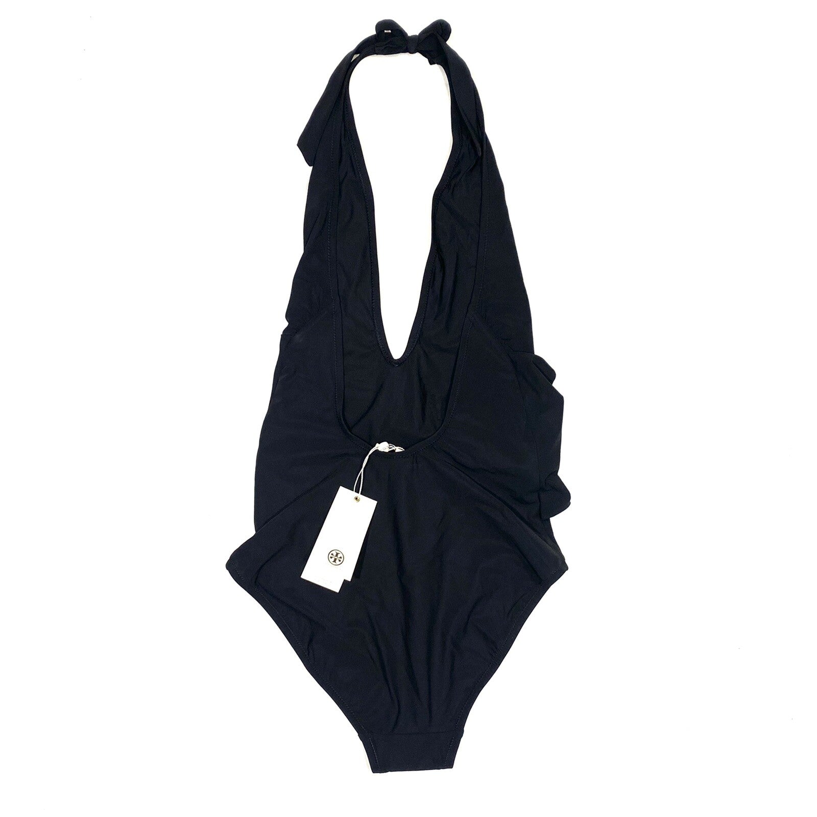 TORY BURCH Solid Tie One Piece Swimsuit Black S (MSRP $198)
