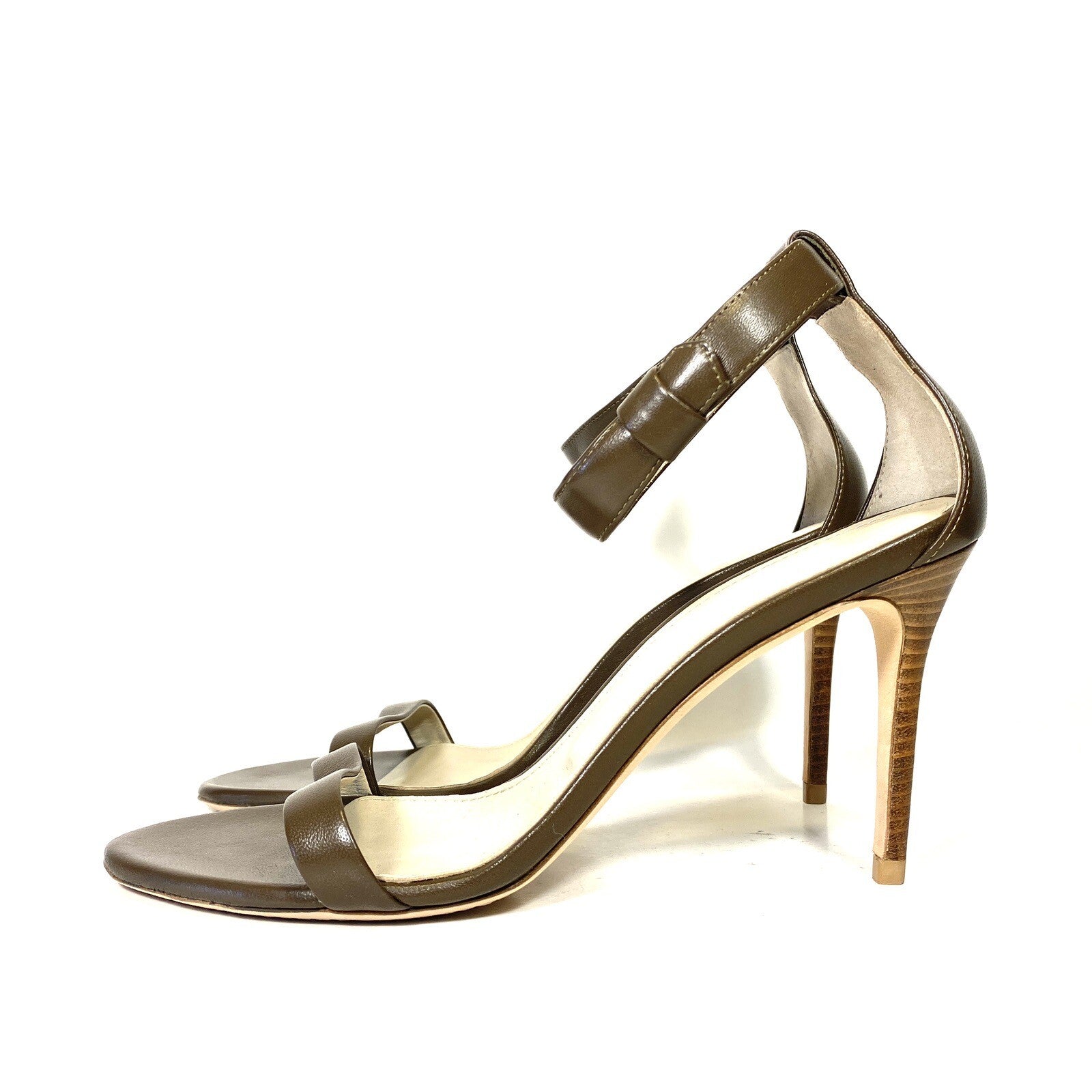 THEORY Womens Demeura Nappa Leather High Heel Sandals Army Olive (MSRP $355)