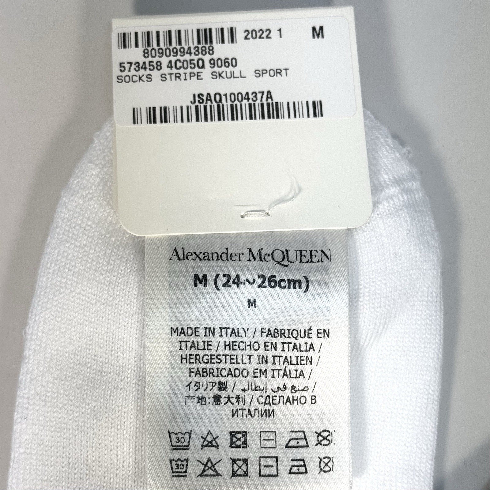 ALEXANDER MCQUEEN Mens Skull Logo Stripe Socks White M (MSRP $110)