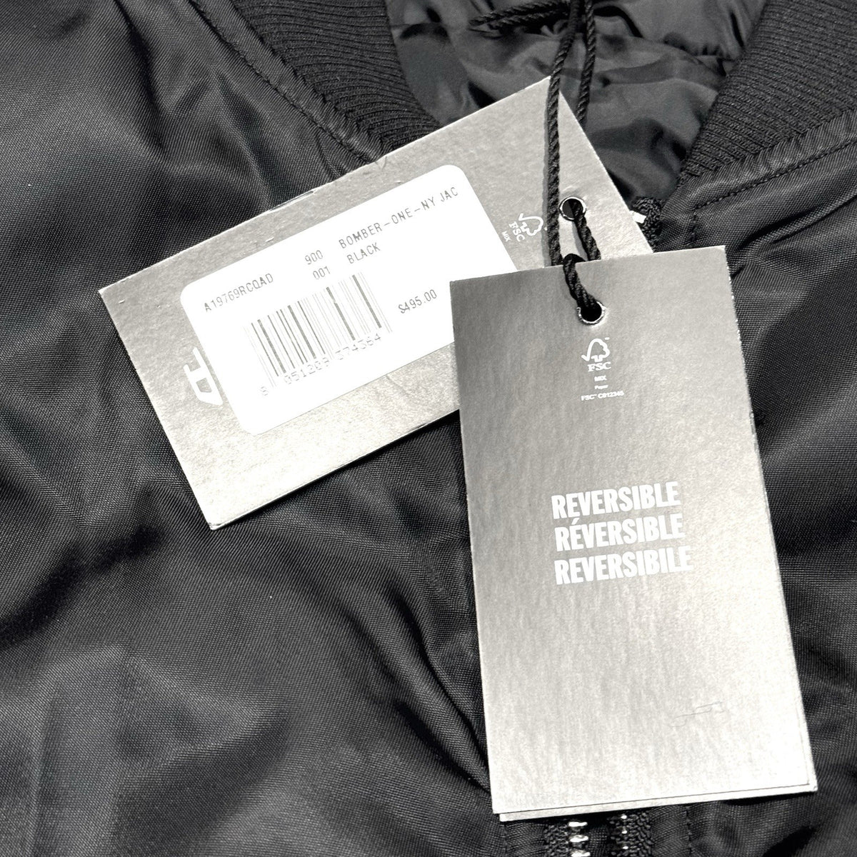DIESEL Mens Reversible Nylon Zip Bomber Jacket Coat Black (MSRP $495)