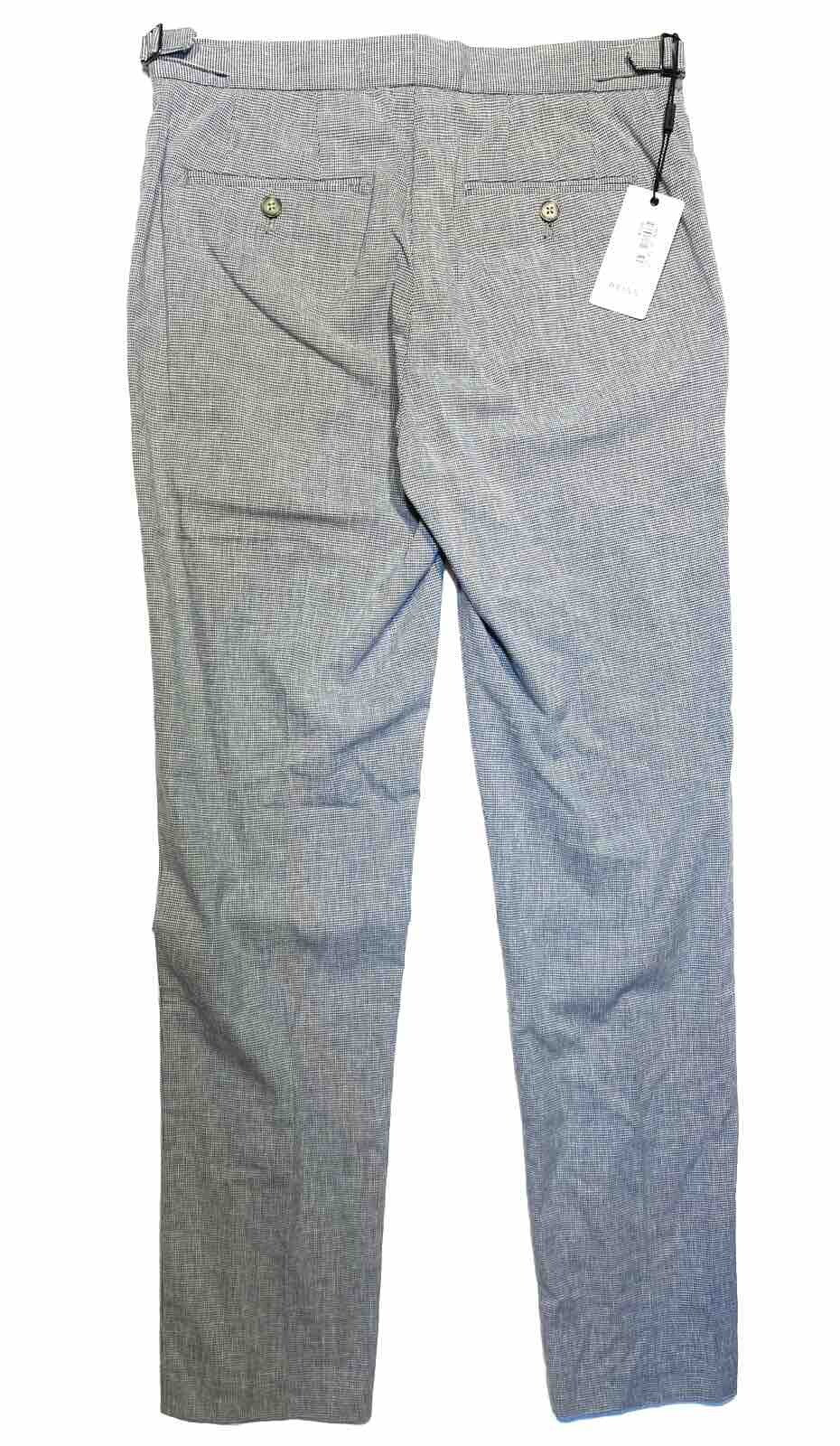 REISS Mens Joe Puppytooth Houndstooth Linen Trousers Pants Blue 30R (MSRP $195)