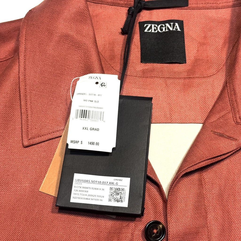 ZEGNA Mens Oasi Linen Button Front Overshirt Jacket Red XXL (MSRP $1,490)