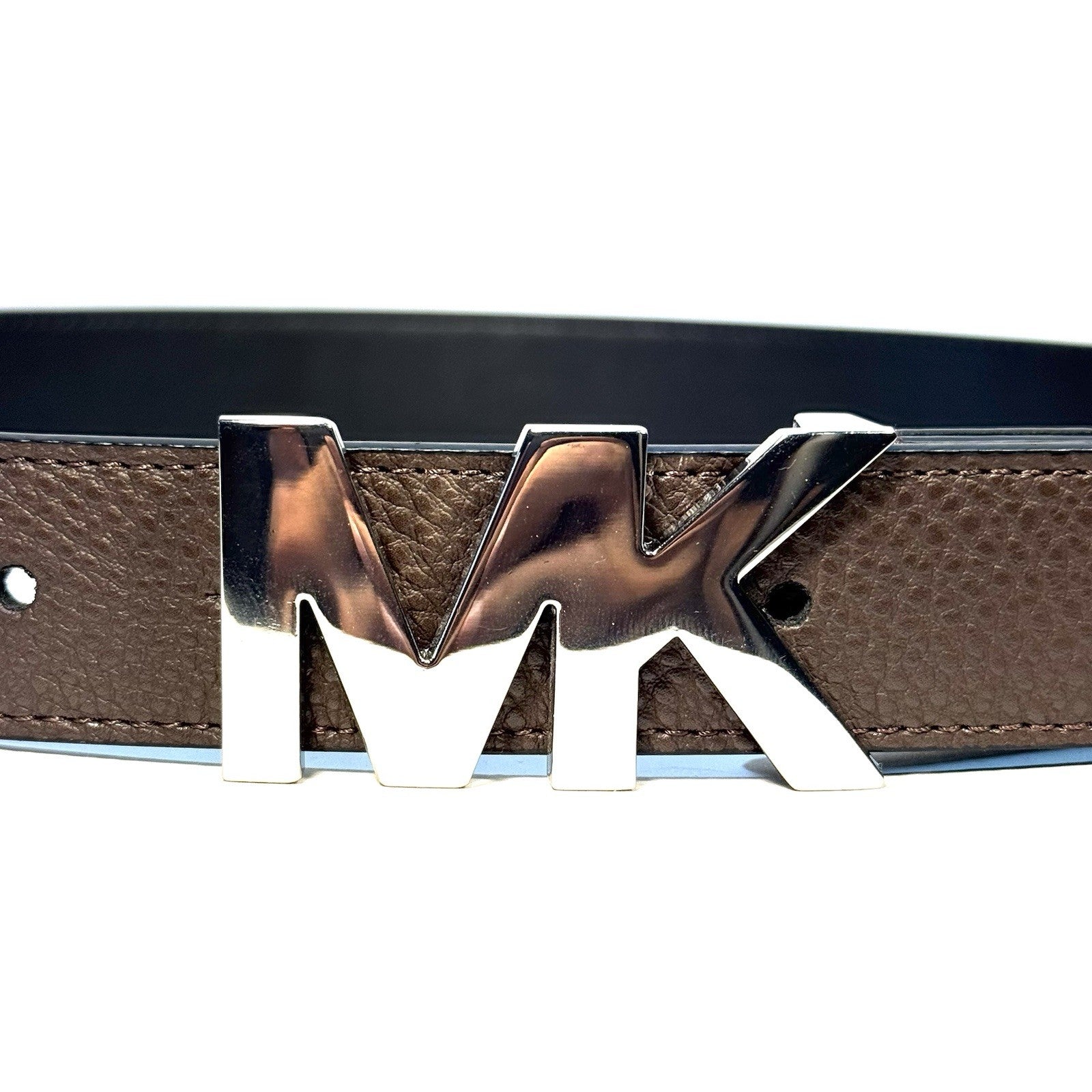 MICHAEL KORS Mens 31mm MK Logo Buckle Leather Belt Brown (MSRP $98)